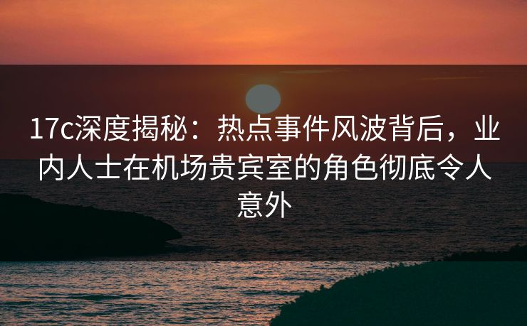 17c深度揭秘：热点事件风波背后，业内人士在机场贵宾室的角色彻底令人意外