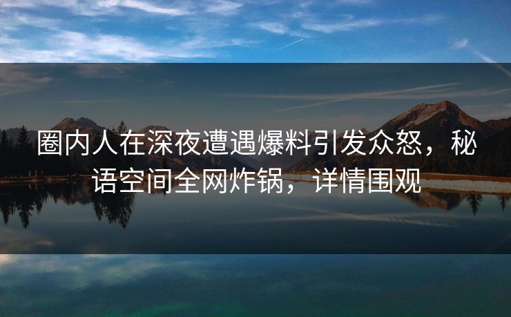 圈内人在深夜遭遇爆料引发众怒，秘语空间全网炸锅，详情围观